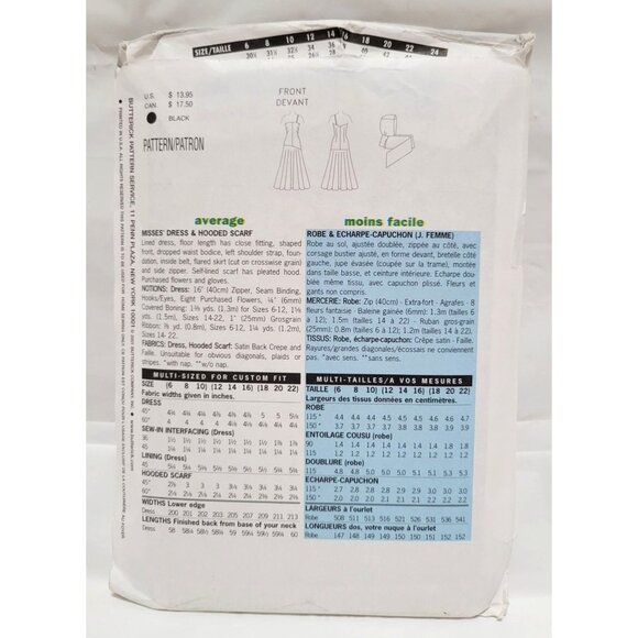 Vintage Butterick Retro 48 Dress & Hooded Scarf Sewing Pattern 6408 Sizes 6 8 10 - Picture 3 of 3